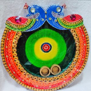 Wooden peacock Pooja Thali