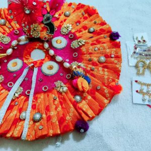 Ladoo Gopal Poshak & Patka + Matching PAGDI & Shringar | Rajasthani Chunri Print Navratri Dress Combo