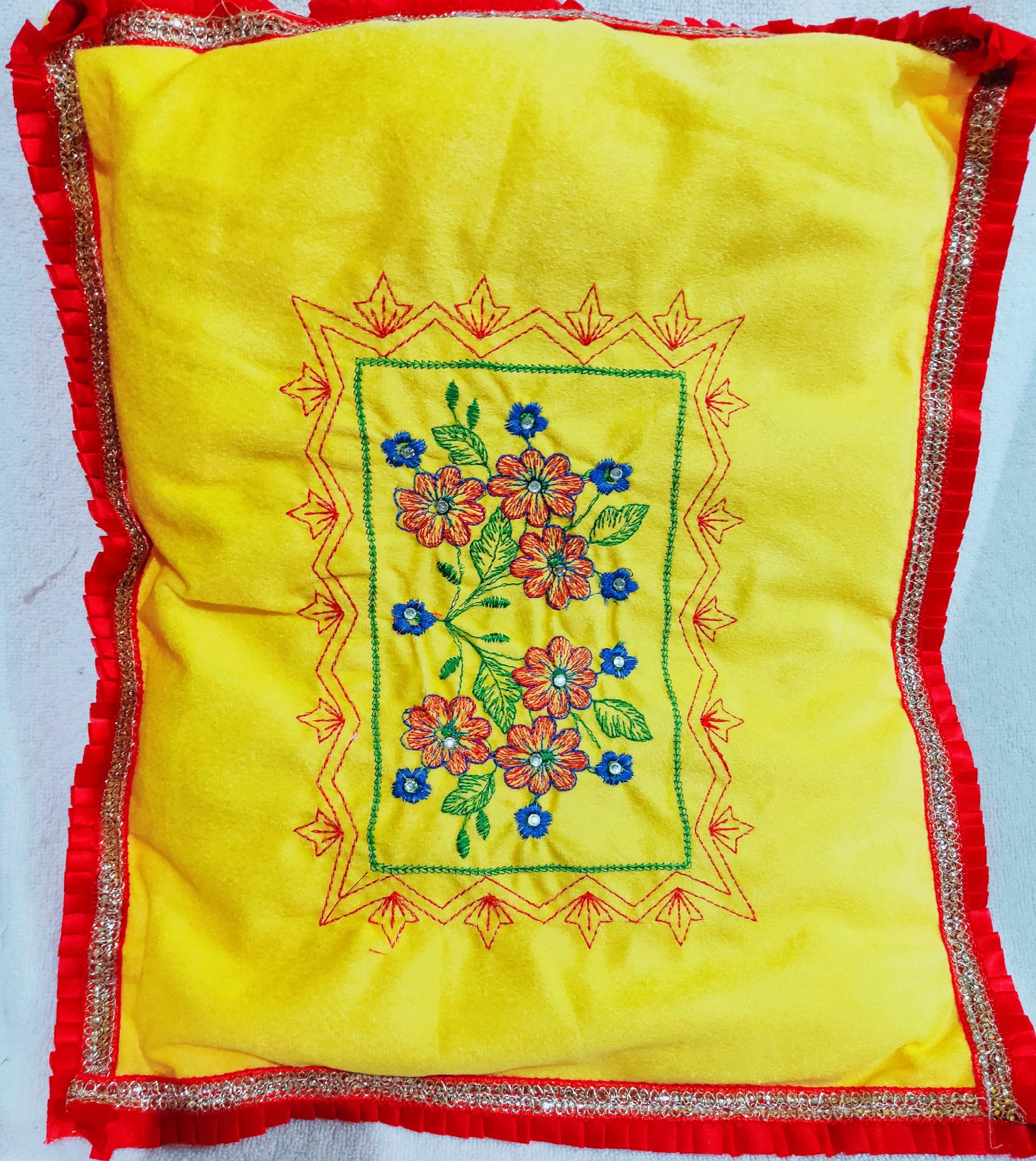 Embroidery Suits Design with Red Flowers and Green Leaves