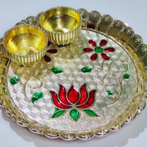 Handcrafted Acrylic Pooja Thali - With Bowl Holders + Free Gulal For Holi Celebration Latest Design