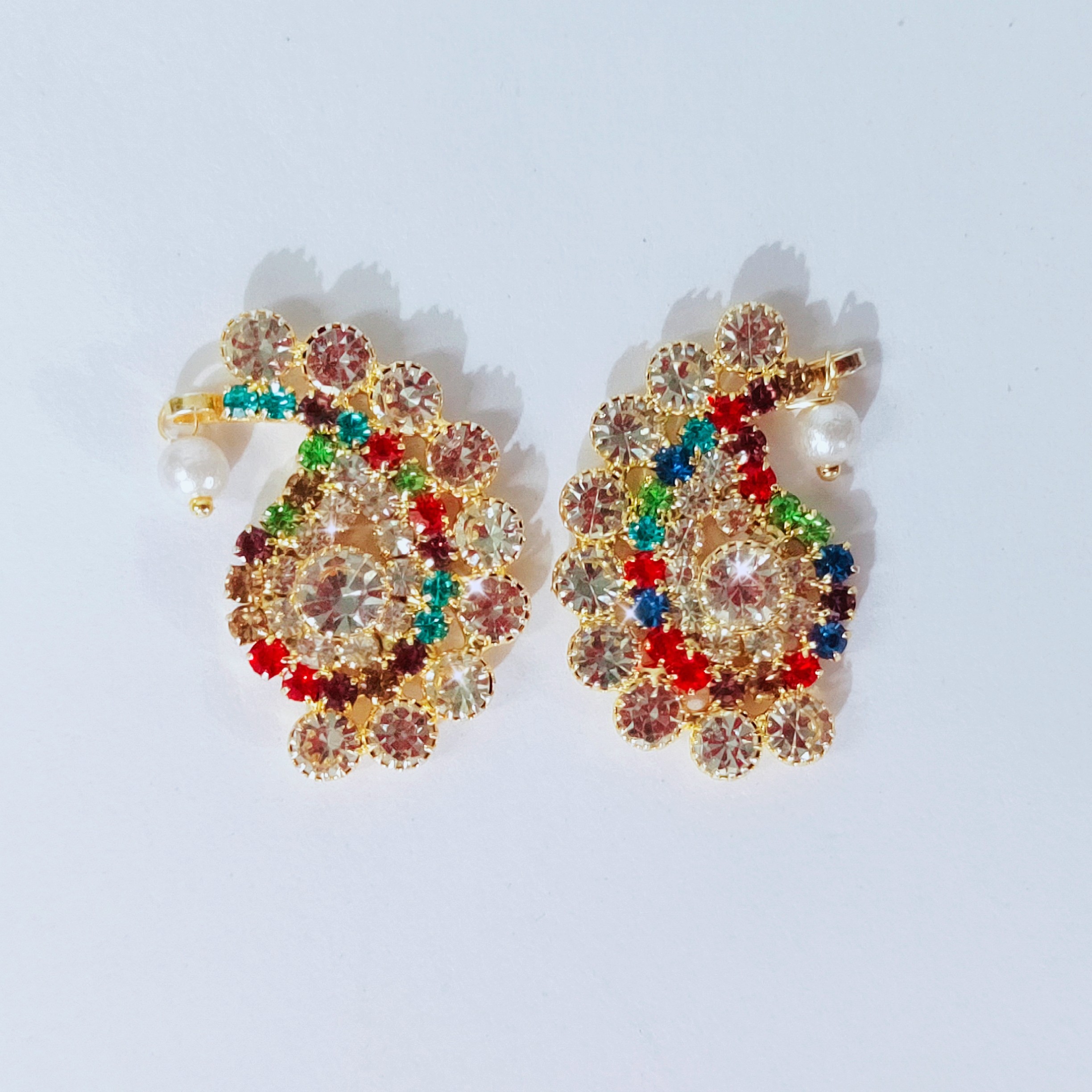 Rhinestone Multicolor Earring - 3 cm Kundal - for Laddu Gopal & Radha
