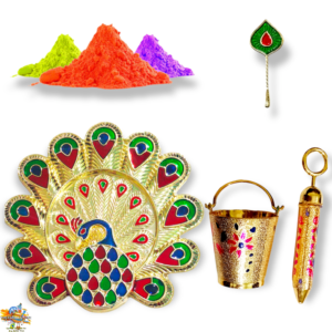 Dancing Peacock Gulal Plate With Balti Pichkari - Holi Special Royal Combo For Radha Krishna