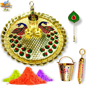 Mayura Meenakari Gulal Plate - With Bucket Pichkari & Bowls For Laddu Gopal ji