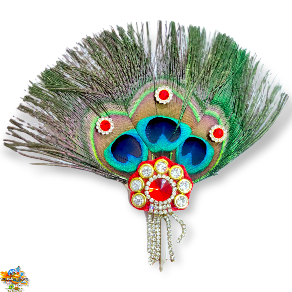 3 Pankh Rhinestone Kalangi - Big Peacock Feather For Mukut & Pagdi