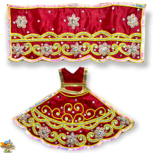 Maroon Rhinestone Devi Poshak - Heavy Jardosi HandWork Lehenga Chunri Dress For Durga ji , Saraswati & All Devi Idol