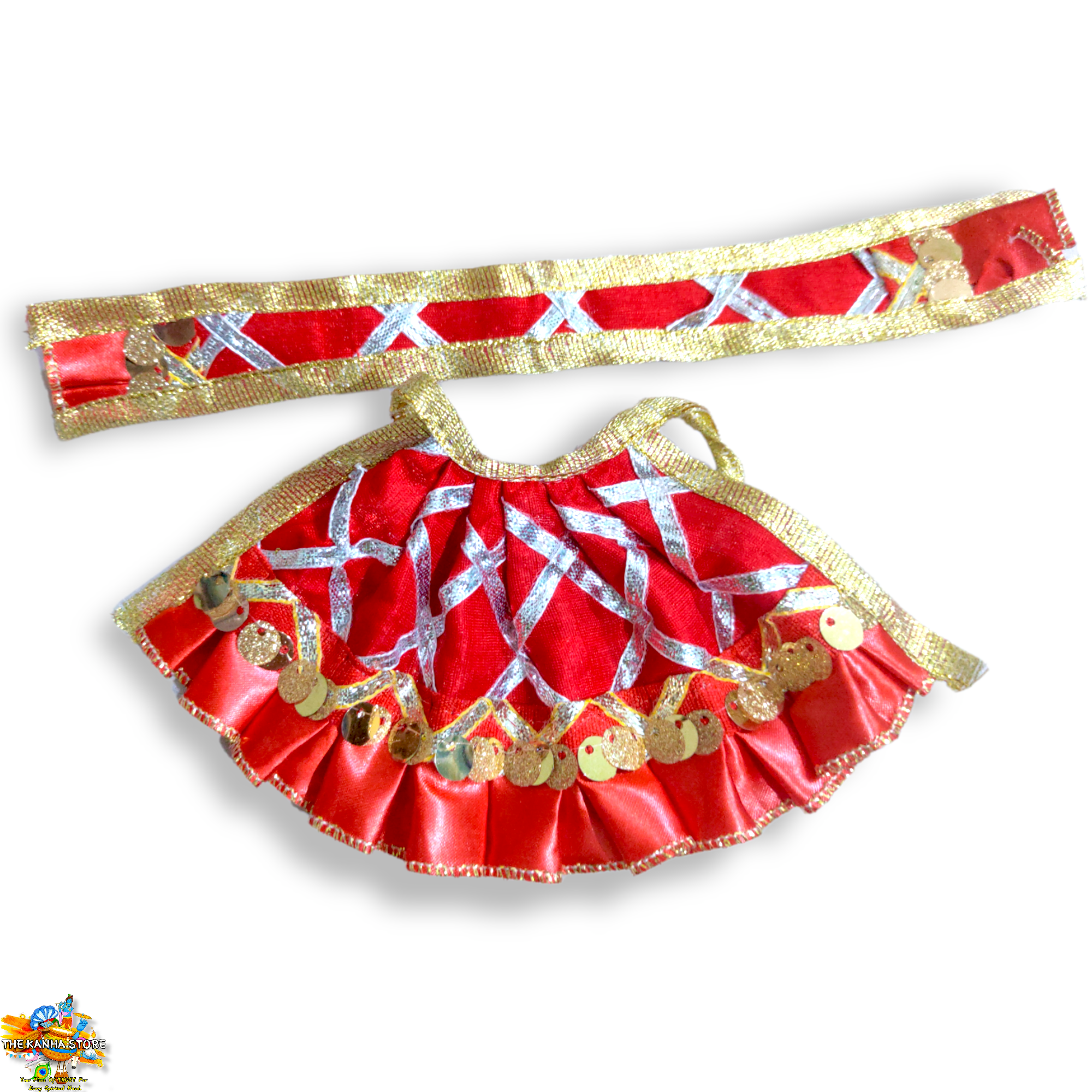 Red Gota Patti Poshak | Set of 6 Radha Rani Silk Fabric Poshak – Devi MATA Dress Vastra Combo