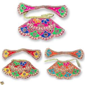 Lahanga Patka Poshak Combo – Moti & Mirror Work Heavy Devi Dress Set of 3 For Durga Maa, Laxmi, Jagannath ji etc.