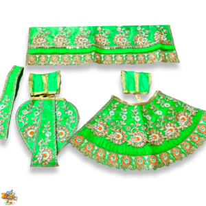 Green Pearl Embroidery Dress - Net Poshak  For Radha Krishna Idol 12 Inch to 15 Inch