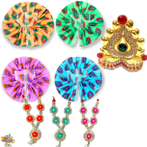 Laddu Gopal Summer Combo - Set of 4 Cotton God Dress + 3 Diamond Mala Diamond Mukut