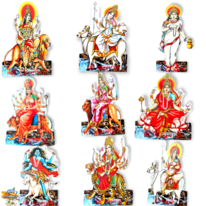 Nav Durga Wooden MDF Set for Navratri Decoration Near Home Temple & Office Corporate Gifting