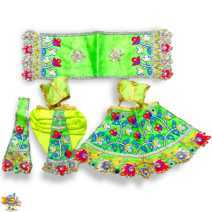 Radha Krishna Designer Poshak - 7 Inch Silk Embroidery Dress For 12 Inch Yugal Sarkaar, Ram Sita etc.