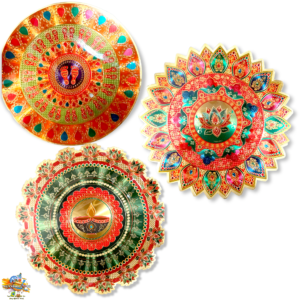 Big Size Floor Rangoli Sticker - Set of 3 Multi Design Gold Plated Meenakari for Home Office Puja Ghar Decoration use