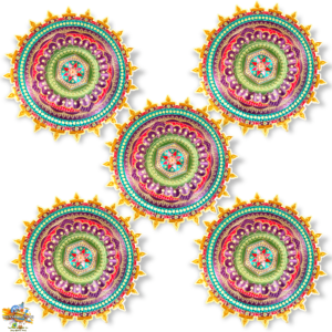 Multicolor Gold Plated Floor Sticker - Meenakari Design Rangoli for Home Office Puja Ghar Decoration use Size 10 Inch