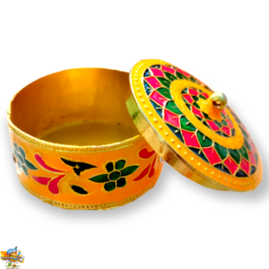 Meenakari Metal Dibbi - 2 Inch Diameter Roli Chawal Box – for Kumkum & Sindur Dani Dibbi [ Random Color ]