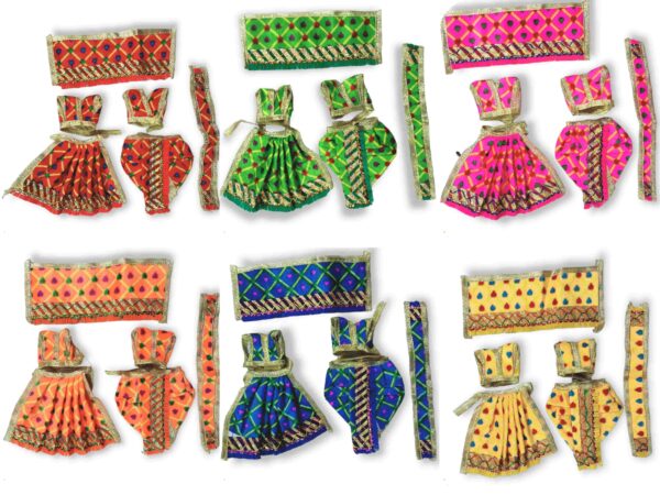 Colorful Sanil Radha Krishna Poshak Set of 6 – Velvet Poshak Set for Yugal Jodi, Ram Sita & Laxmi Ganesh Ji God Idol