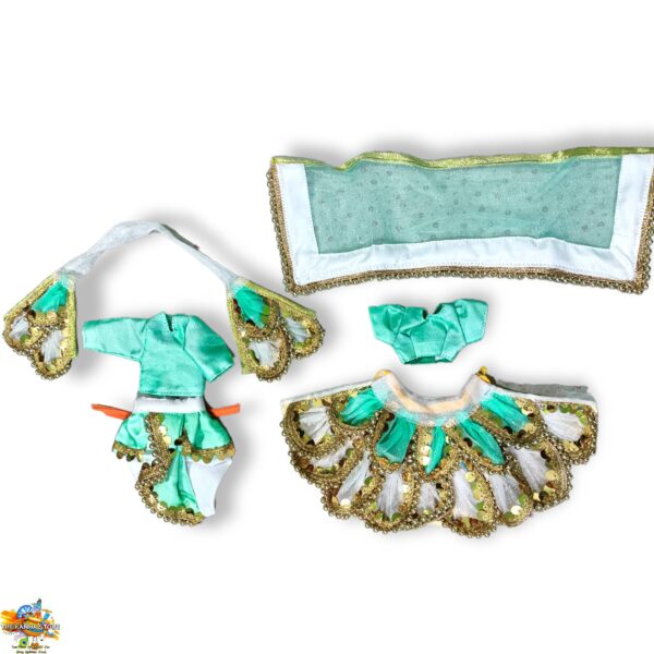 Sea Green Radha Krishna Dress - Yugal Jodi Designer Dress- For Standing Idols Heavy Poshak