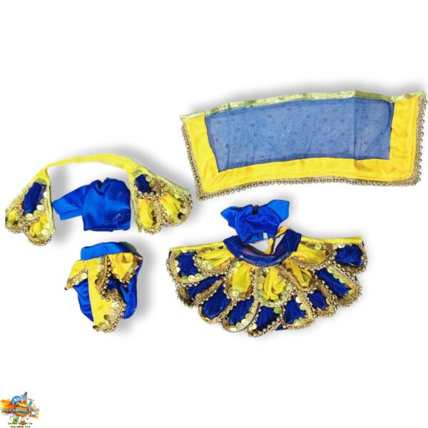 Yellow Blue Radha Krishna Dress - Yugal Jodi Designer Dress- For Standing Idols Heavy Poshak