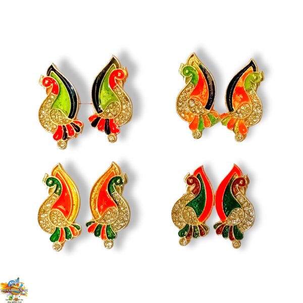 Rhinestone Peacock Earring Set of 2 Pair - Mayurakrit Kundal for Laddu Gopal, Radha Krishna Shringar