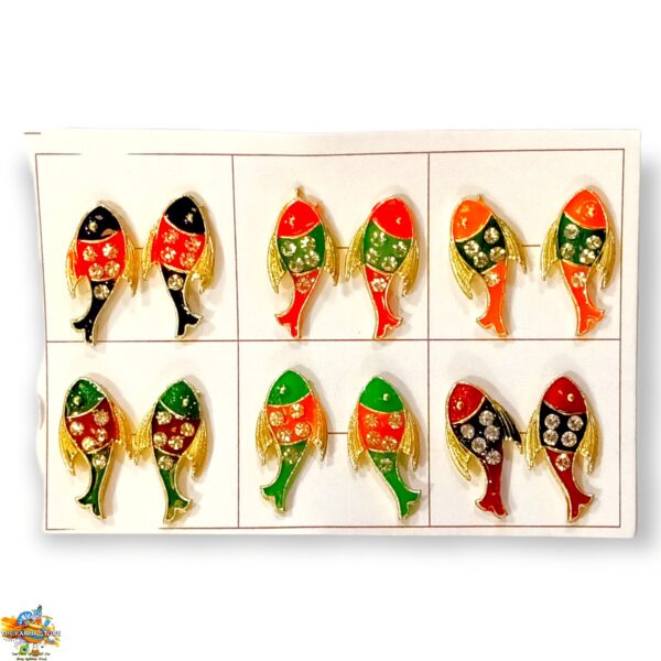 Matasya Kundal Set Of 6 Pairs [ Fish Shape ] for Radha Krishna Shringar Kundal in Heavy Stone Work + Free Wax