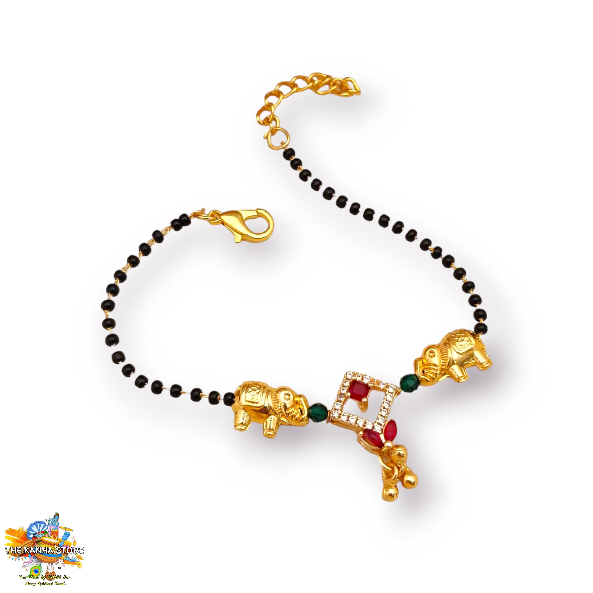 Royal Mangalsutra For Radharani- American Diamond CZ Jewelry Mala in Golden Metal For Devi Maa