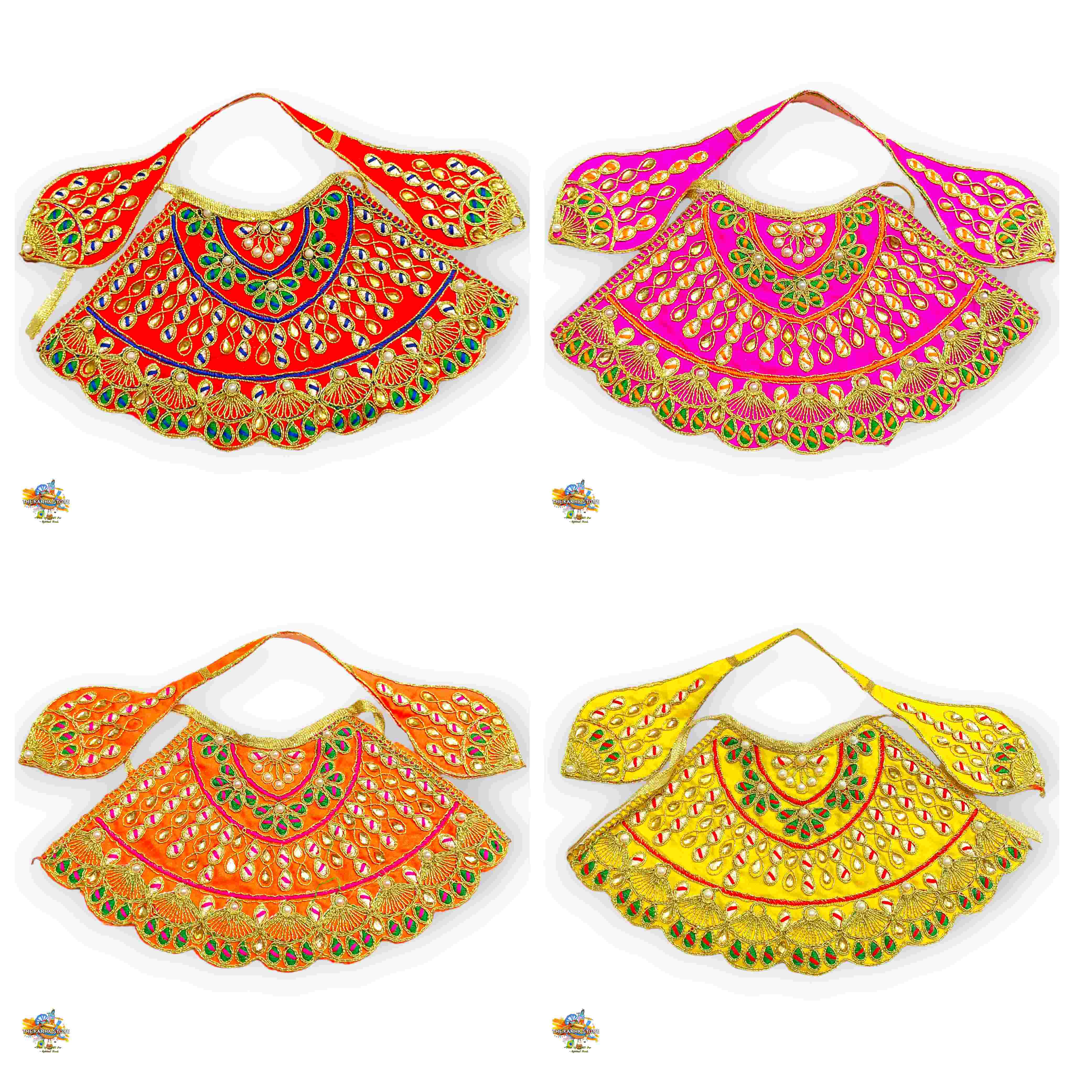 Heavy Embroidery Durga Poshak- Set Of 4 Lahenga Patka Dress For Jagganath ji, Khatu Shyam Ji, Etc.