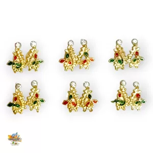 Golden Metal Kundal - Set Of 6 Pair Flower Earring for Laddu Gopal, Radha Krishna Shringar