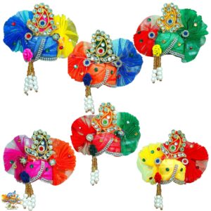 Colorful Rose Pagdi Set of 6 - For Laddu Gopal Size 0 no. to 6 no & Krishna ji, Sai Baba, Ganpati & All God Idol