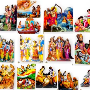 Ram Leela Set of 14 pc – MDF Wooden Set with Stand - Lilas of Shree Raam, Lakshman, Sita & Hanuman JI